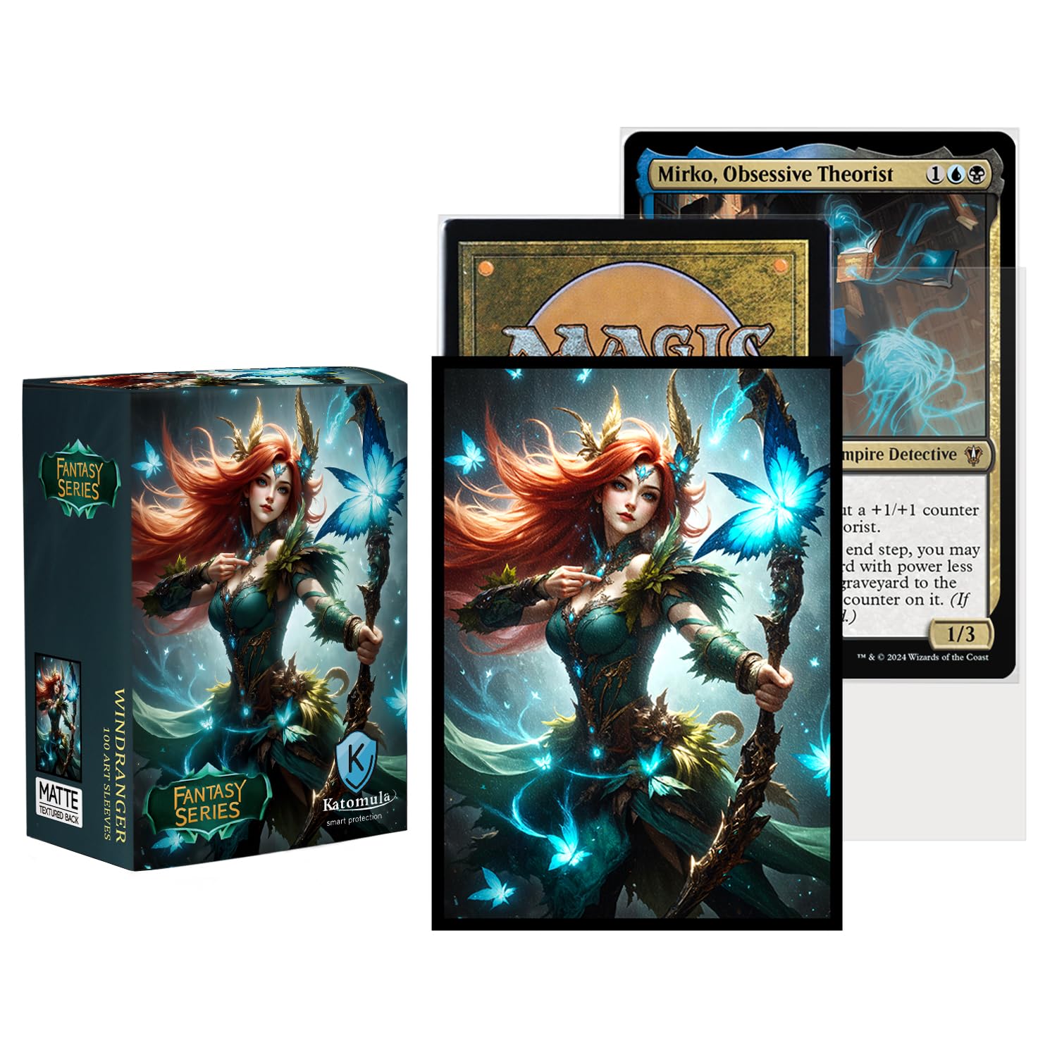 Katomula 100 MTG Card Sleeves with 100 Inner Sleeves, Textured Back Art Sleeves, Fit Standard Size Cards - WindRanger