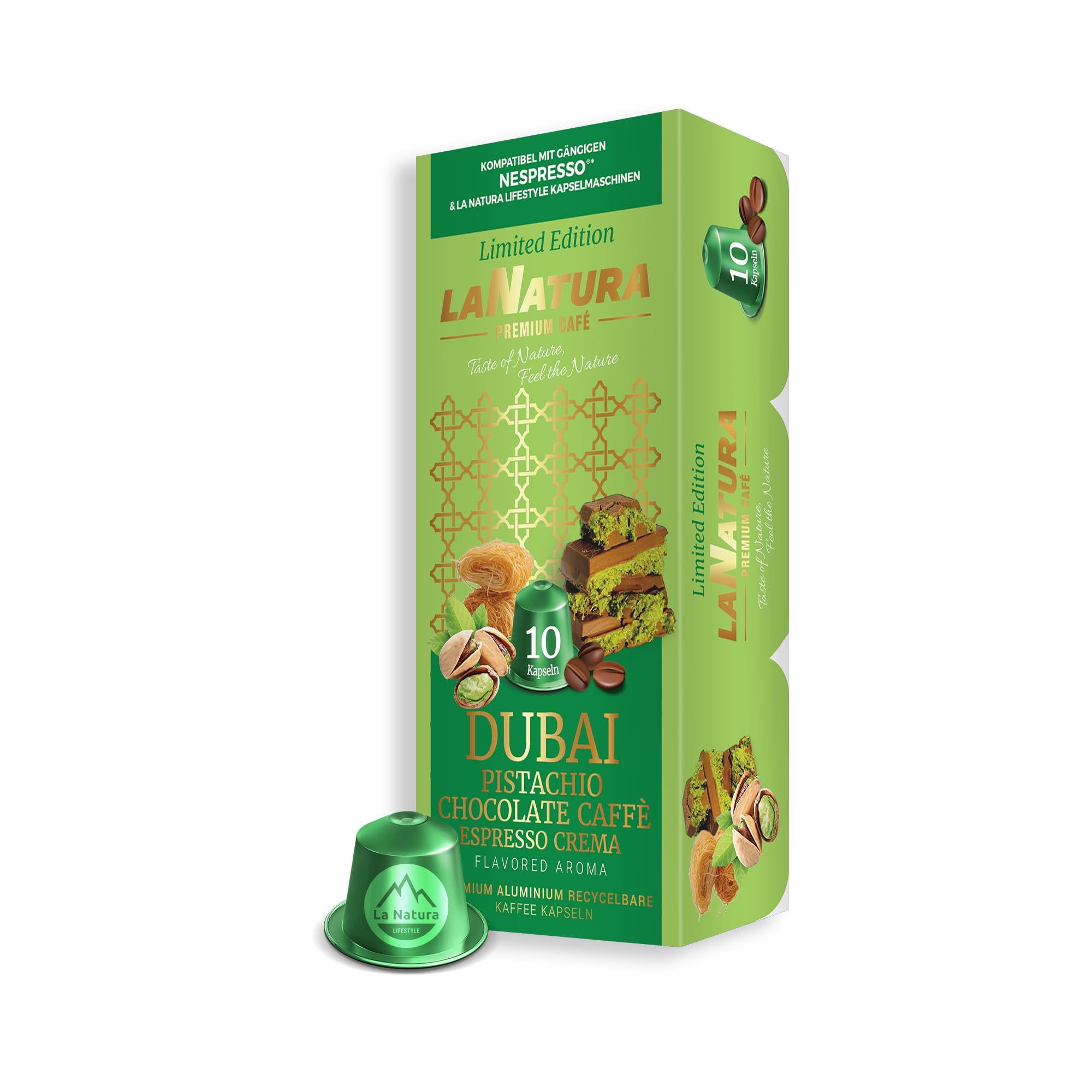 La Natura Lifestyle — kapsułki aluminiowe, kompatybilne z Nespresso® — Pistacja & Czekolada — kremowy napój — 110 sztuk
