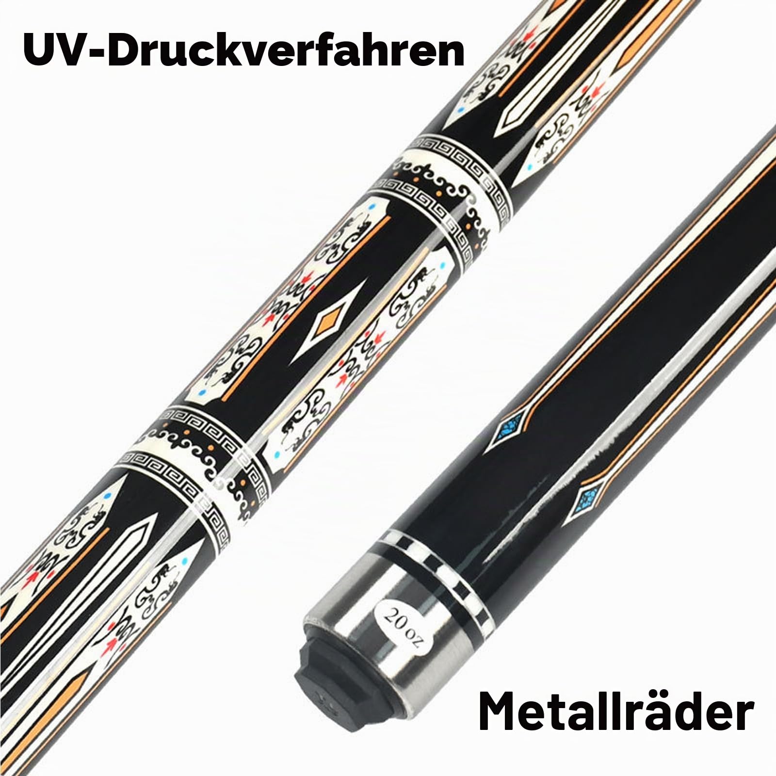 Pool Queue mit tragbarem Hartschalenetui, 57" Maple-Pool Queue Set, 12,5 mm Lederspitze 20 Unzen