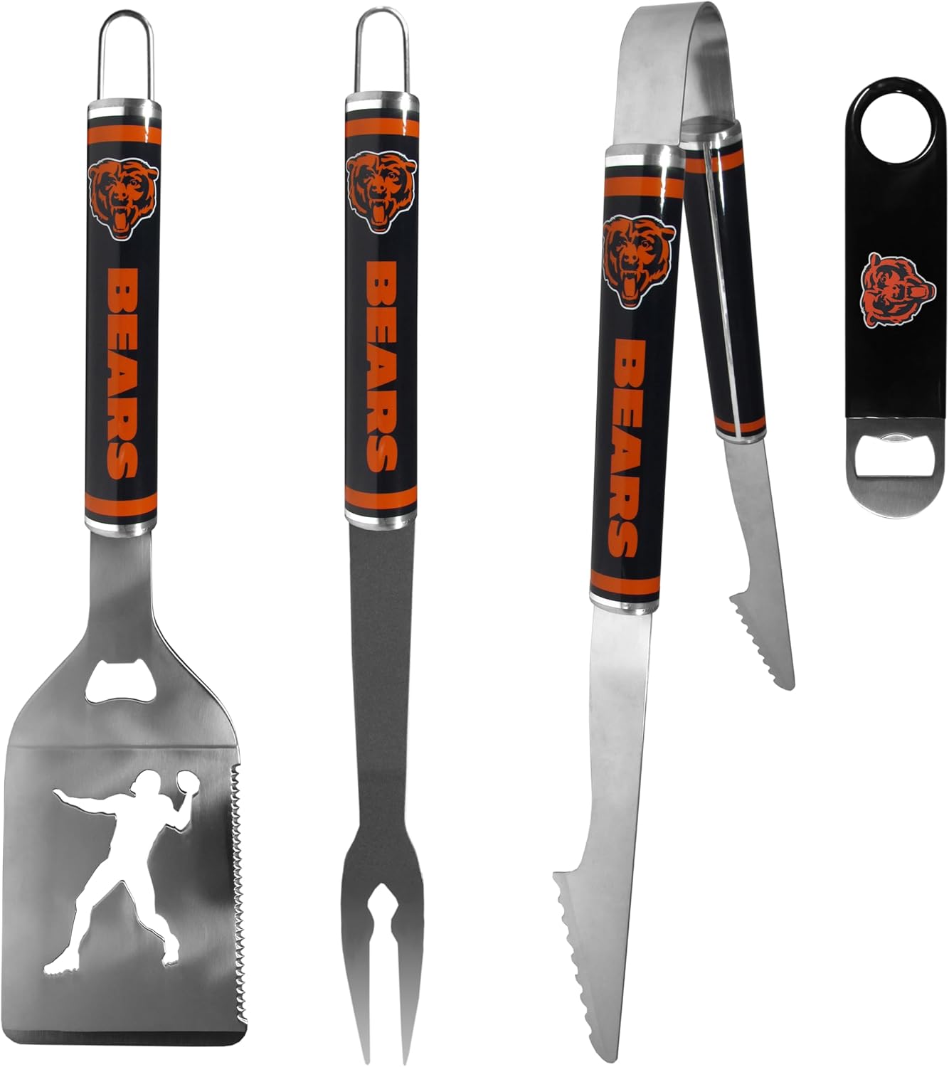 Siskiyou NFL Chicago Bears 3 pc Steel Logo BBQ Tools w/Bottle Opener, One Size, Team Colors