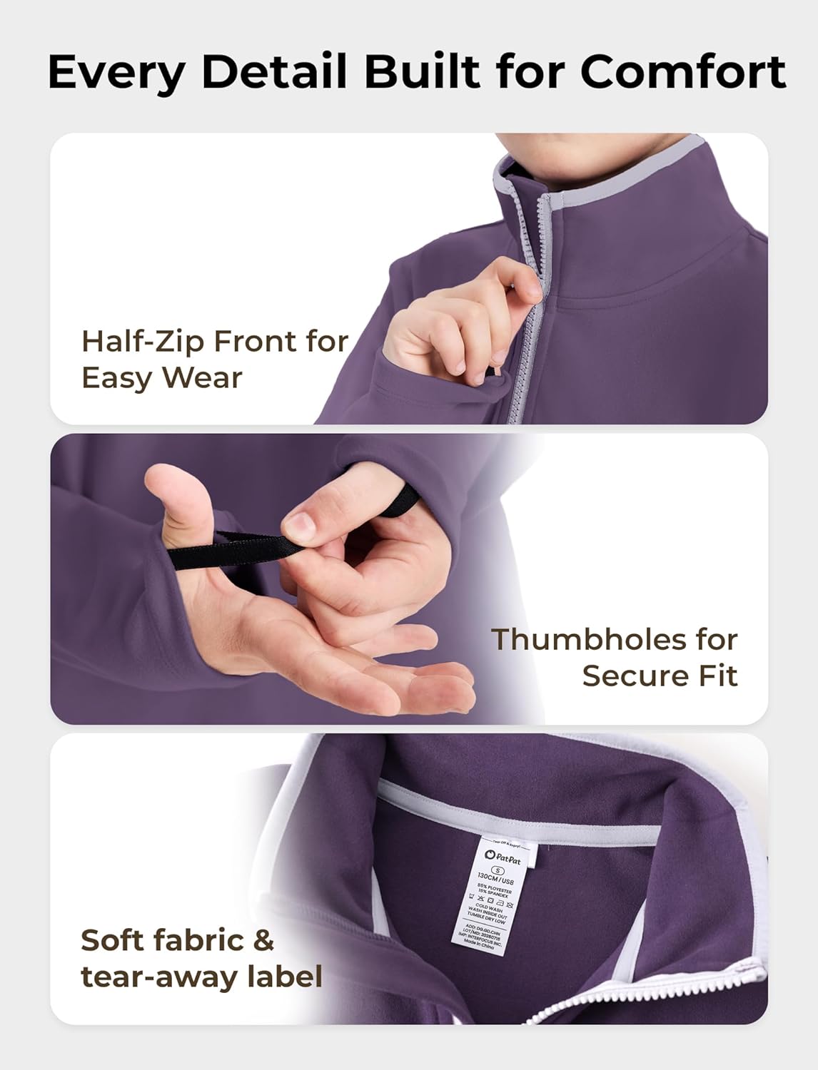PATPAT Kids Heat-Retaining Sweatshirt, Cloud-Soft Smart-Thermal Quarter-Zip Sweater, Mock Neck Pullover with Thumb-hole Cuffs - Image 6