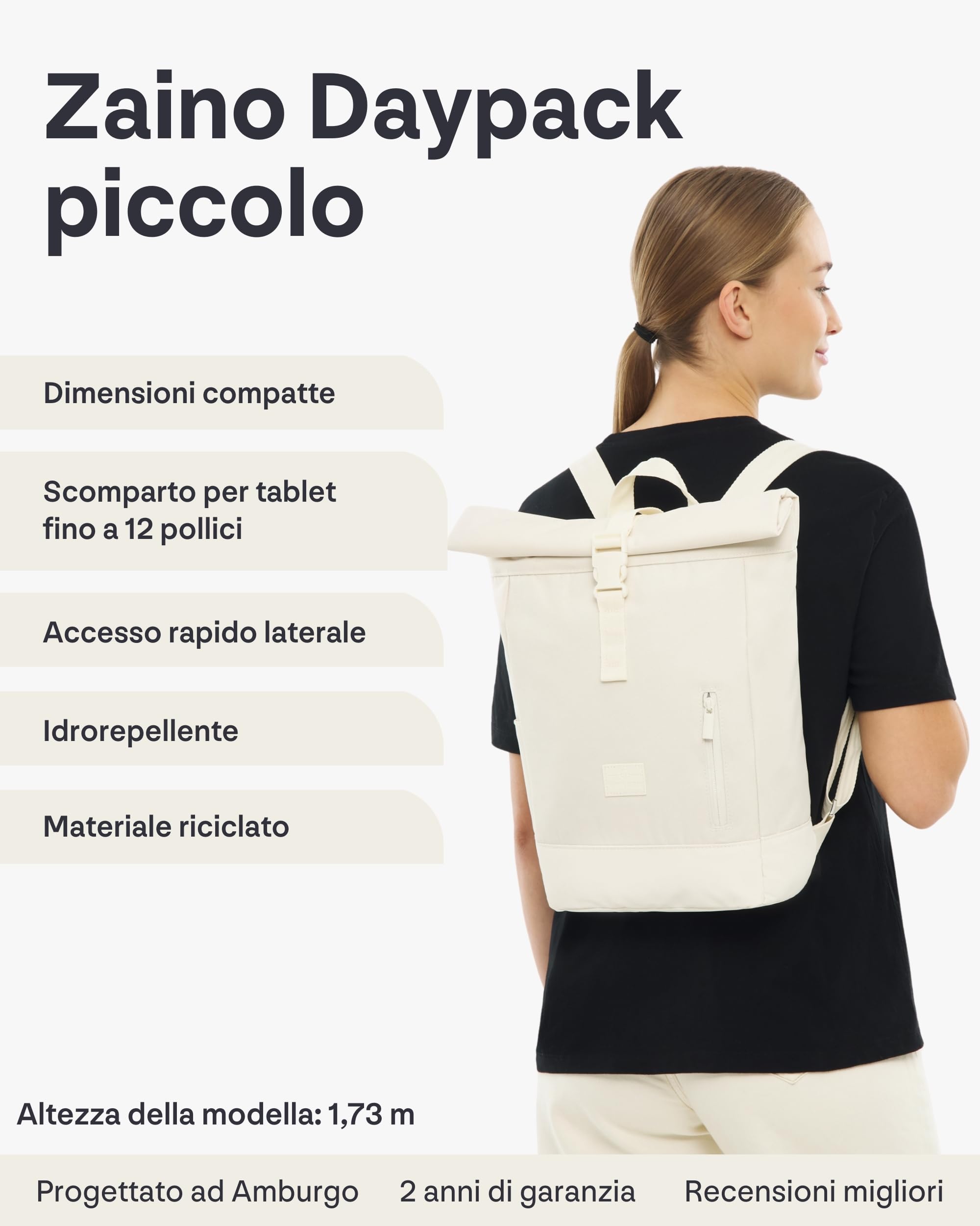 Johnny Urban Zaino Donna e Uomo Bianco - Robin Small - Zainetto Rolltop per Lavoro Viaggio Università -Scomparto per Laptop 12 Pollici - Sacca Casual per Ufficio e Lavoro - Idrorepellente