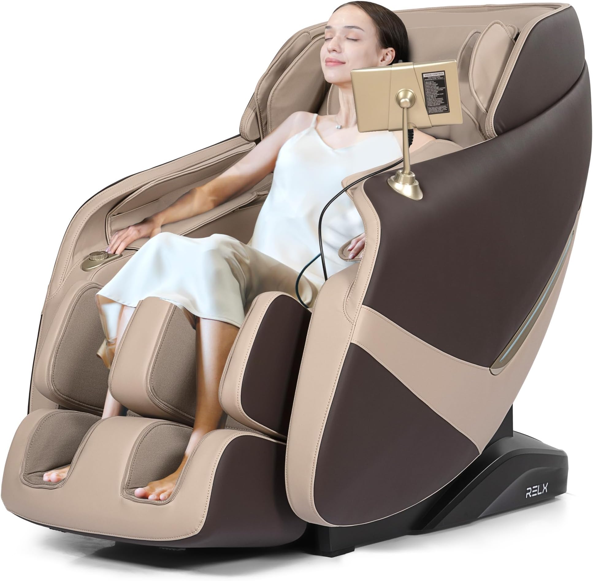 RELX Massage Chair Full Body, Zero Gravity Shiatsu Massage Chair with SL Track, Yoga Stretching, Foot Rollers, Waist Heating, AI Voice Control and Bluetooth (Venus Pro Dark Coffee)