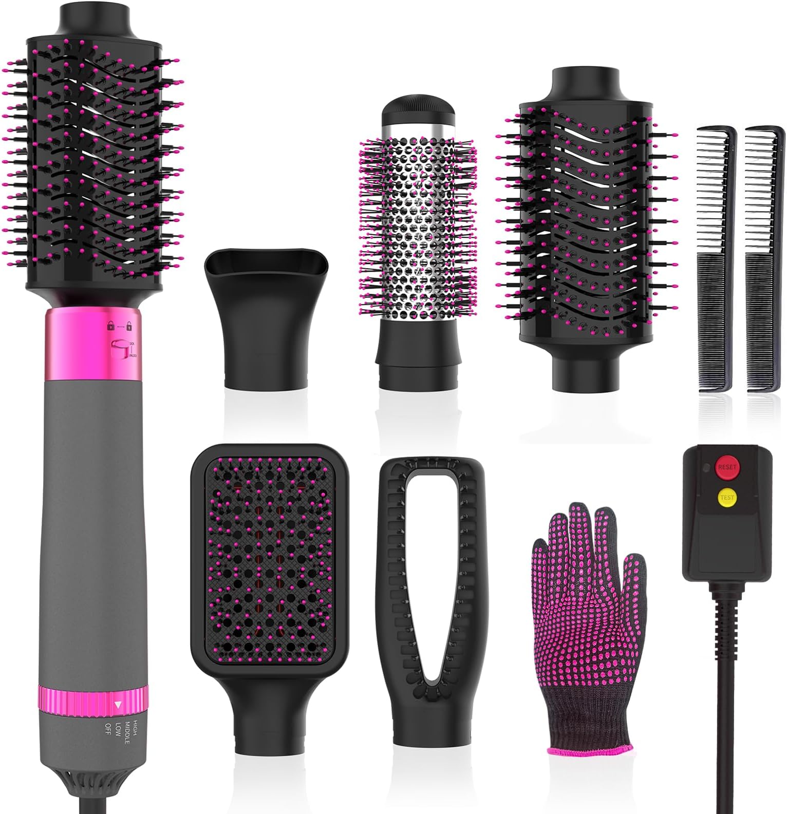 5 in 1 Negative Ionic Hot Air Hair Dryer Brush, Detachable and Interchangeable Hair Straightener Curler, Salon Electric Blow Dryer for Women