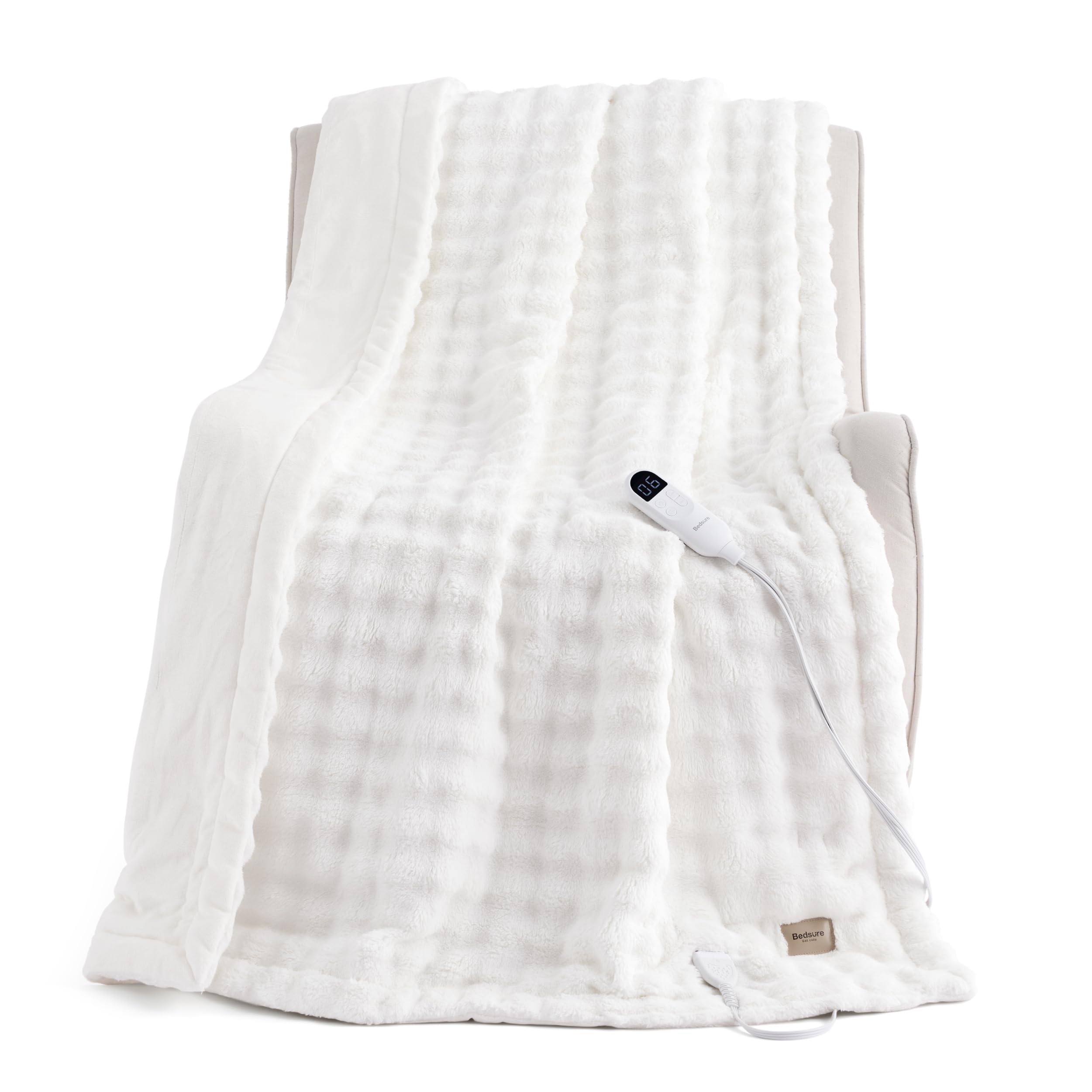 Bedsure Cloud Bubble Heated Blanket Throw XL, Soft Electric Blanket, White
