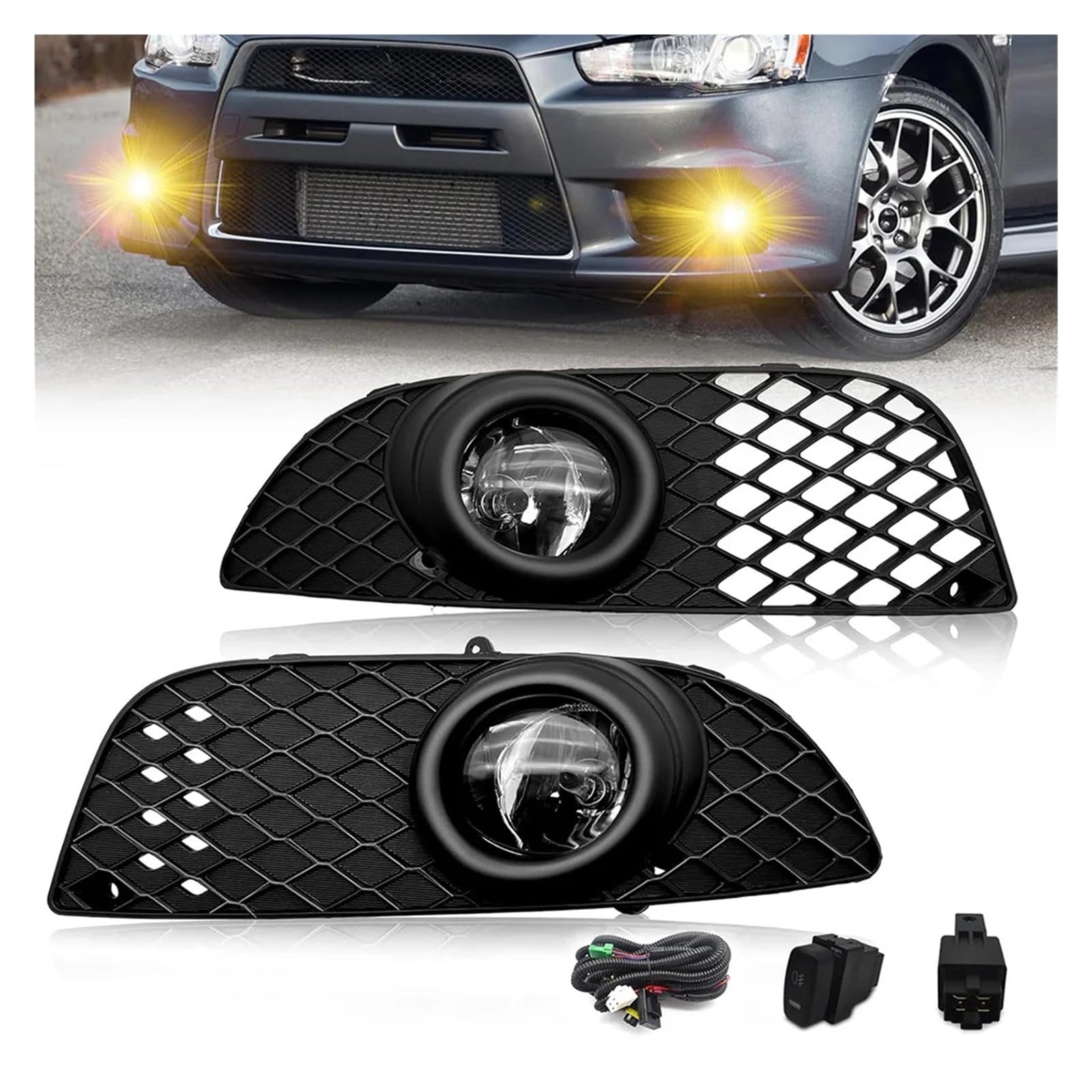 Pasuje do Mit//subi//shi Lancer 2007-2015 przedni zderzak lampa przeciwmgielna do jazdy z przełącznikiem i wiązką przewodów halogenowe światła przeciwmgielne