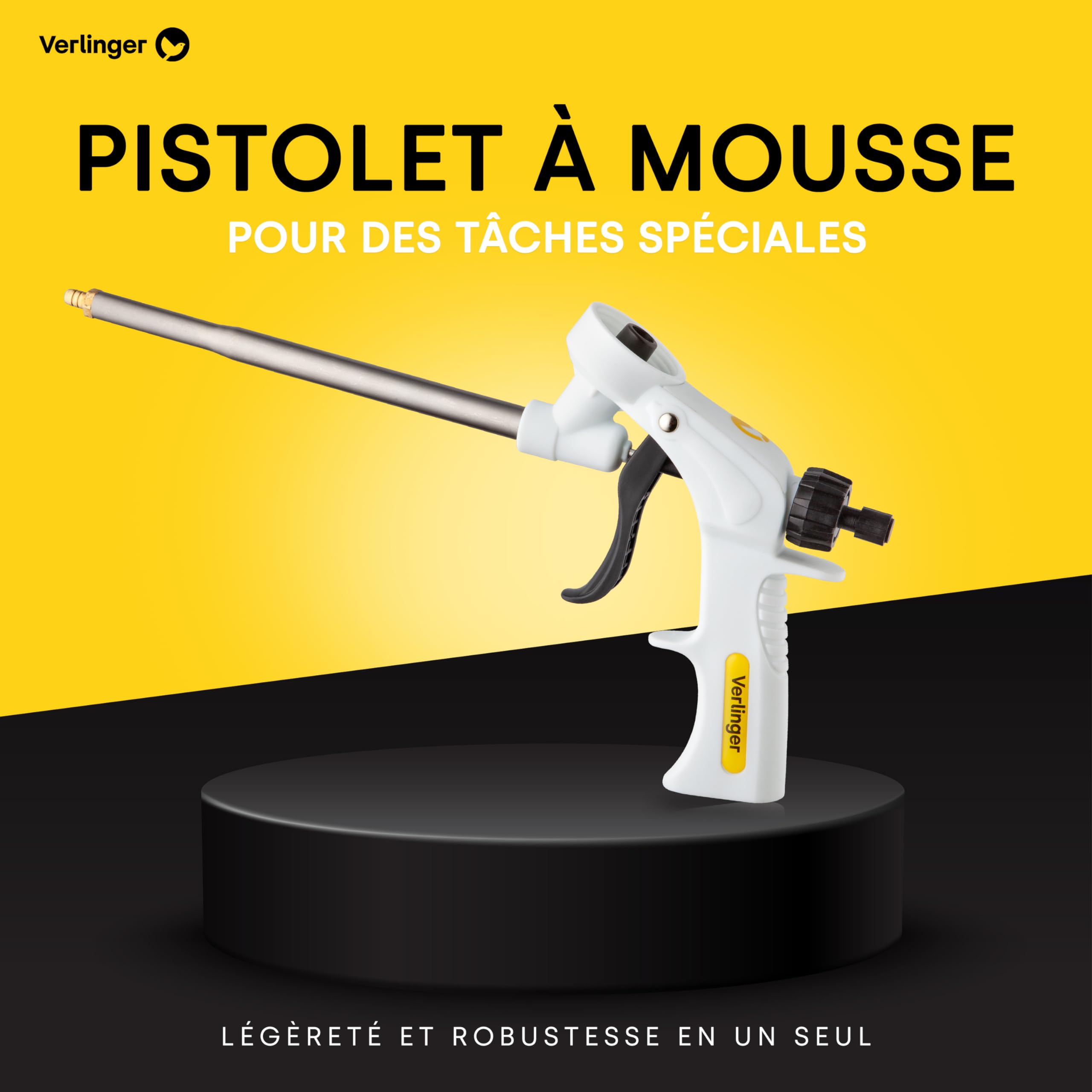 Pistolet pour Mousse PU - Applicateur Professionnel pour Remplissage, Étanchéité et Isolation - Pistolet Mousse de Construction et Adhésifs de Dosage Précis, Robuste et Durable Blanc
