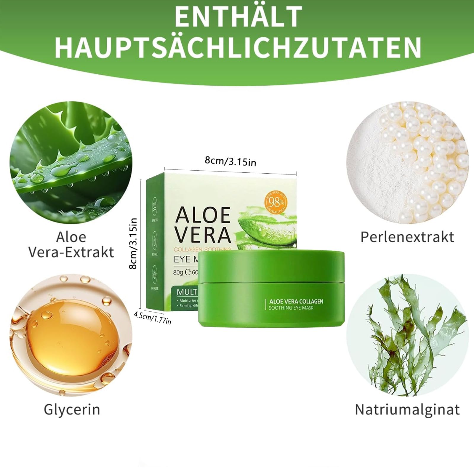 60 Pcs Maschera Occhi di Aloe Vera,Patch Occhiaie e Borse,Collagene Patch Occhi, Rimuovi Borse, Riduce le Rughe e le Linee Sottili, Migliora e Rassoda la Pelle degli Occhi