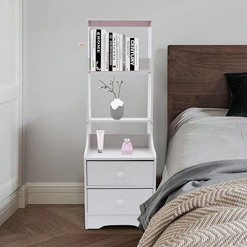 Miniatura 8 de Eapmic Cómoda de 2 cajones con almacenamiento superior, mesita de noche, mesita de noche, armario de almacenamiento con estante abierto, amplio