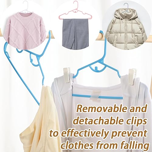 Miniatura 4 de Paquete de 70 perchas de plástico con clips para adultos, perchas azules para armario, perchas delgadas apilables para ahorrar espacio, tamaño