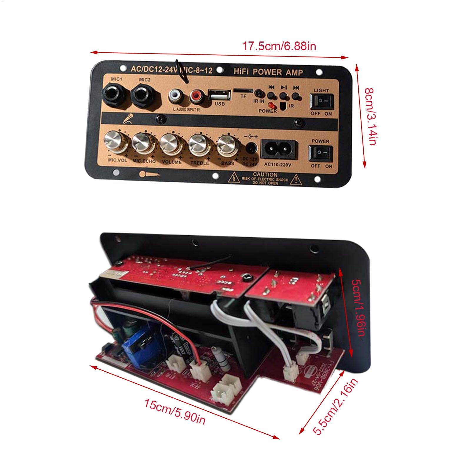 Hochleistungsverstärkerkarte, Auto-Leistungsverstärkerkarte, Stereo-AMP-Modul 12 V und 24 V mit digitaler Anzeige | Kabellose Lautsprecherkarte mit Fernbedienung,