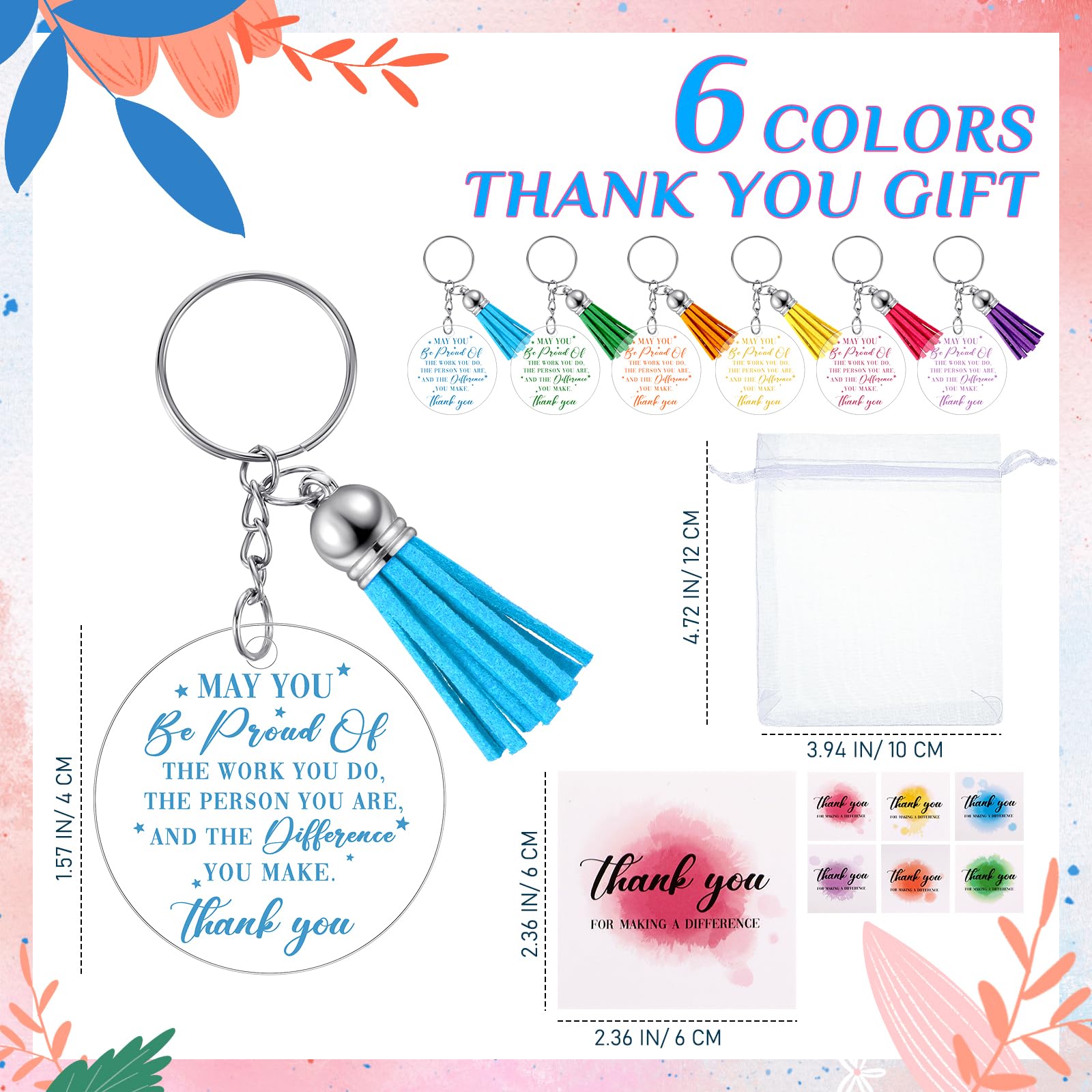 Otuuz 12 Set Inspirational Keychains Thank You Employee Appreciation Gifts End of Team School Leavers Gifts for Students Teacher Leaving Colleagues Volunteer Staff(May You) - Image 2