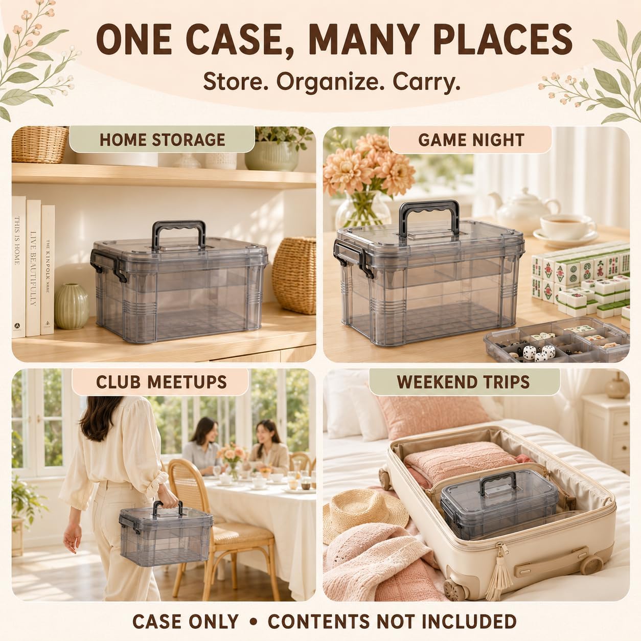Mahjong Tile Case, Clear Storage Box with Tray and Handle image 4