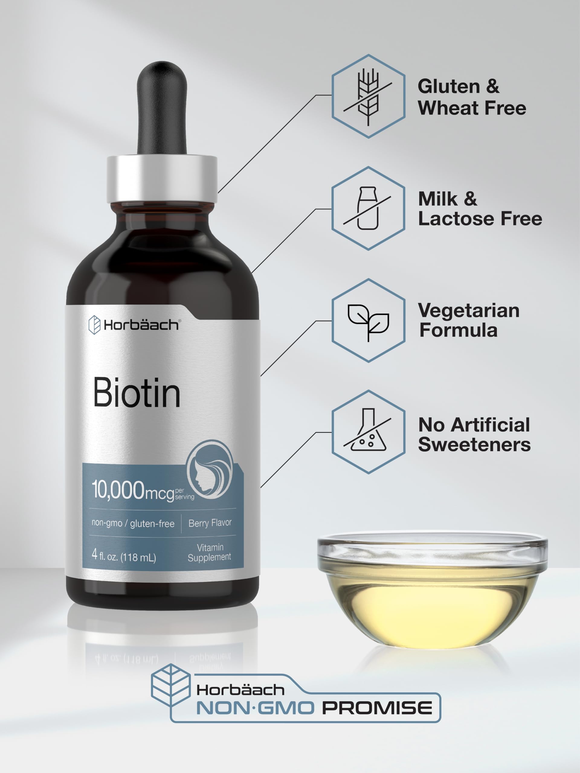 Horbäach Biotin Liquid Drops 10000mcg | 4 fl oz | Berry Flavor — Amazon image 5