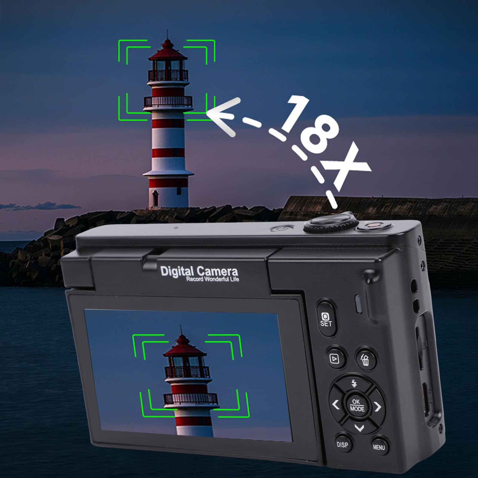 Sxhlseller Fotocamera Digitale 4K per Fotografia, Videocamera WiFi da 75 MP con Schermo Ribaltabile da 3,0 Pollici, Zoom 18x Autofocus WiFi Fotocamere da Viaggio Funzione di Abbellimento (Black)