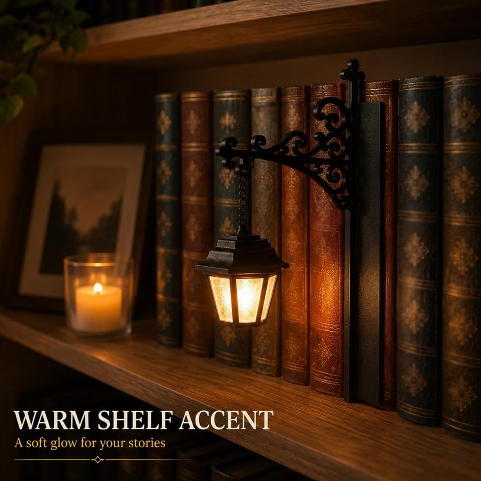 Lampa półkowa, przenośna latarnia biblioteczna w stylu vintage, ciepła lampka nocna LED do kącika do czytania, dekoracyjne światło, prezent dla miłośników książek i czytelników, ozdoba do zakątku