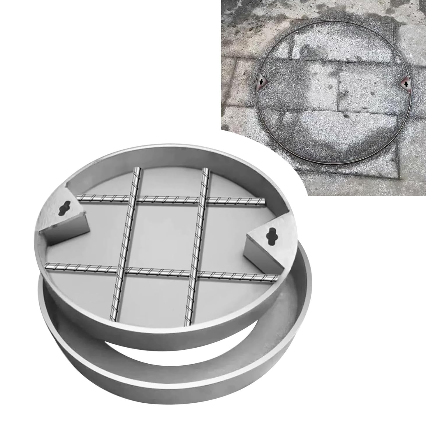 Tapa redonda de acero inoxidable para fosa séptica y patio de 15.7 pulgadas