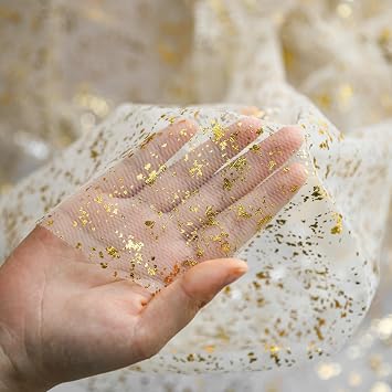 Artoid Mode Beige Gold Gauze Table Runner 120 Inch 10FT, Glitter Metallic Foil Sheer Dining Wedding Anniversary Holiday Birthday Table Decor for Home Party