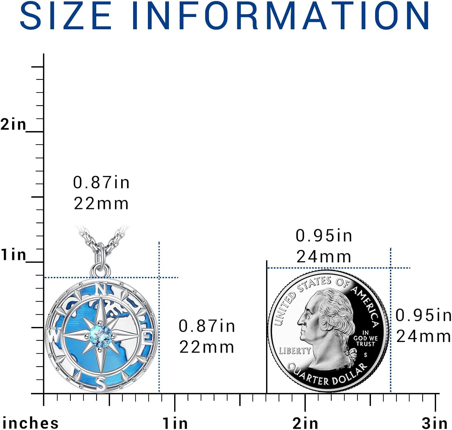 Eusense Compass Necklace for Women Men Sterling Silver 925 Compass Pendant Compass Jewelry Necklaces Gifts for Graduation Birthday Anniversary Valentine Wedding - Image 2