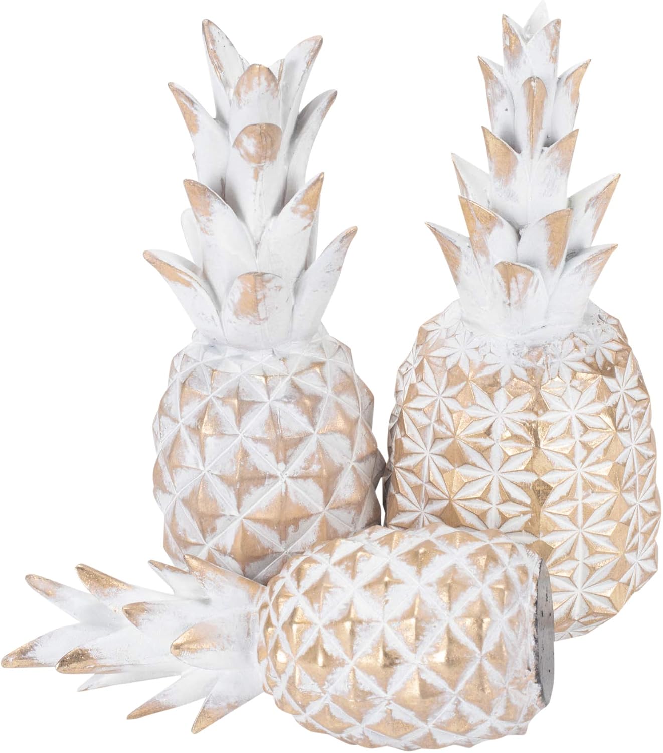🔥 Flash Sale Transpac Distressed Goldtone Pineapple 4.75 x 10.5 Resin Stone Decorative Tabletop Figurine Set 3