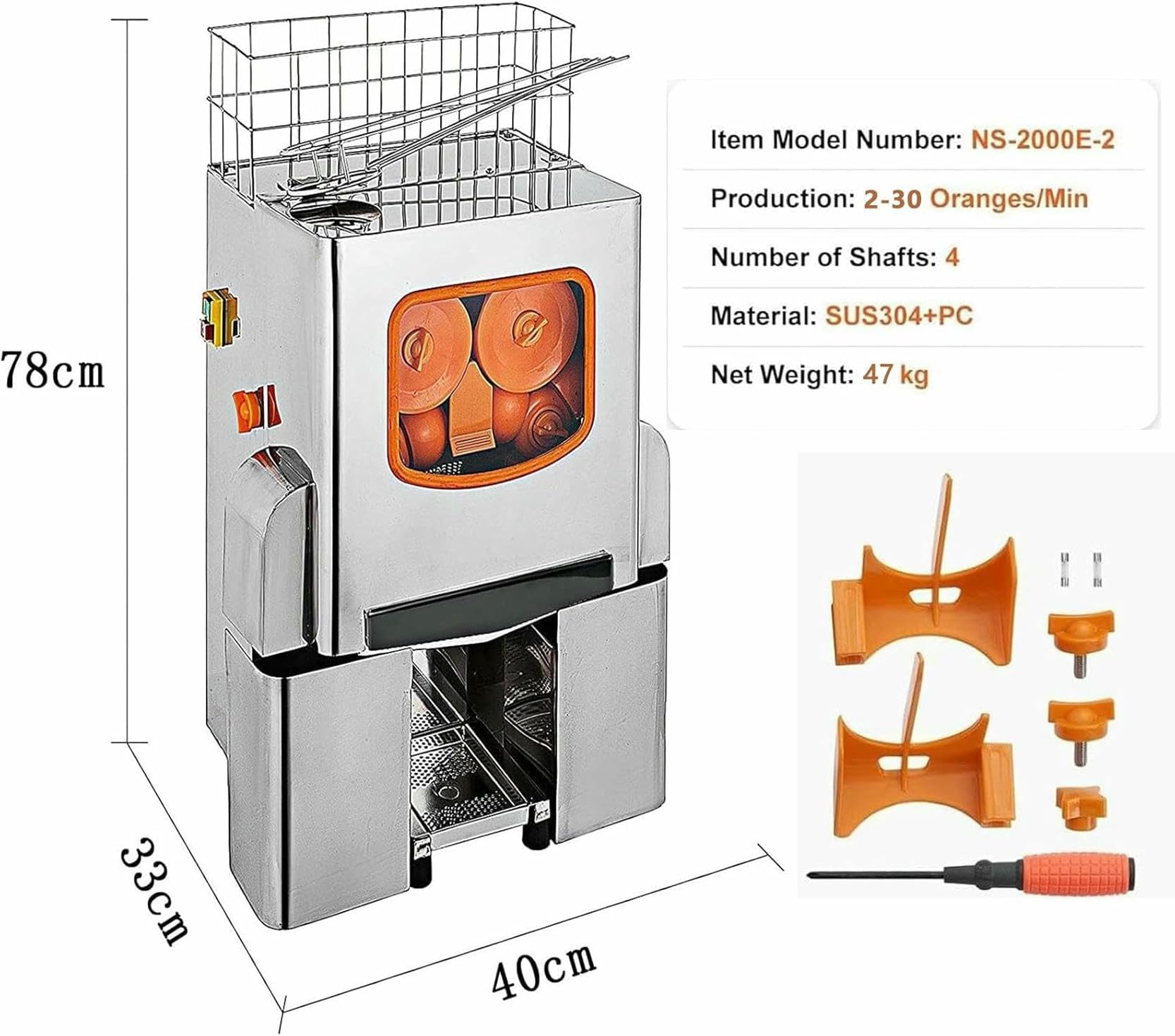 Exprimidor Cítricos Eléctrico Comercial,e-xtractor automático zumo naranja,sistema automático pelado filtrado,30 naranjas/minuto,2 cubetas recolectoras,e-xtraíble para limpieza,bajo nivel ruido