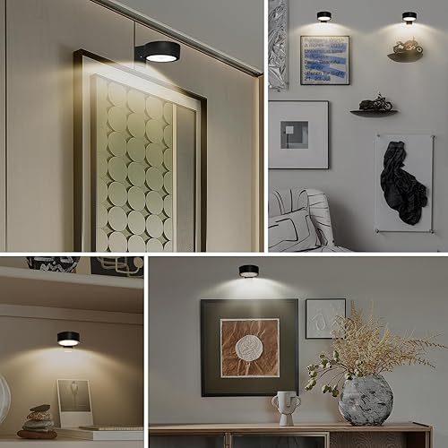 Miniatura 6 de Paquete de 2 luces de imagen para pinturas, funciona con pilas, con control remoto, 3 luces de exhibición, luz magnética regulable y temporizador de