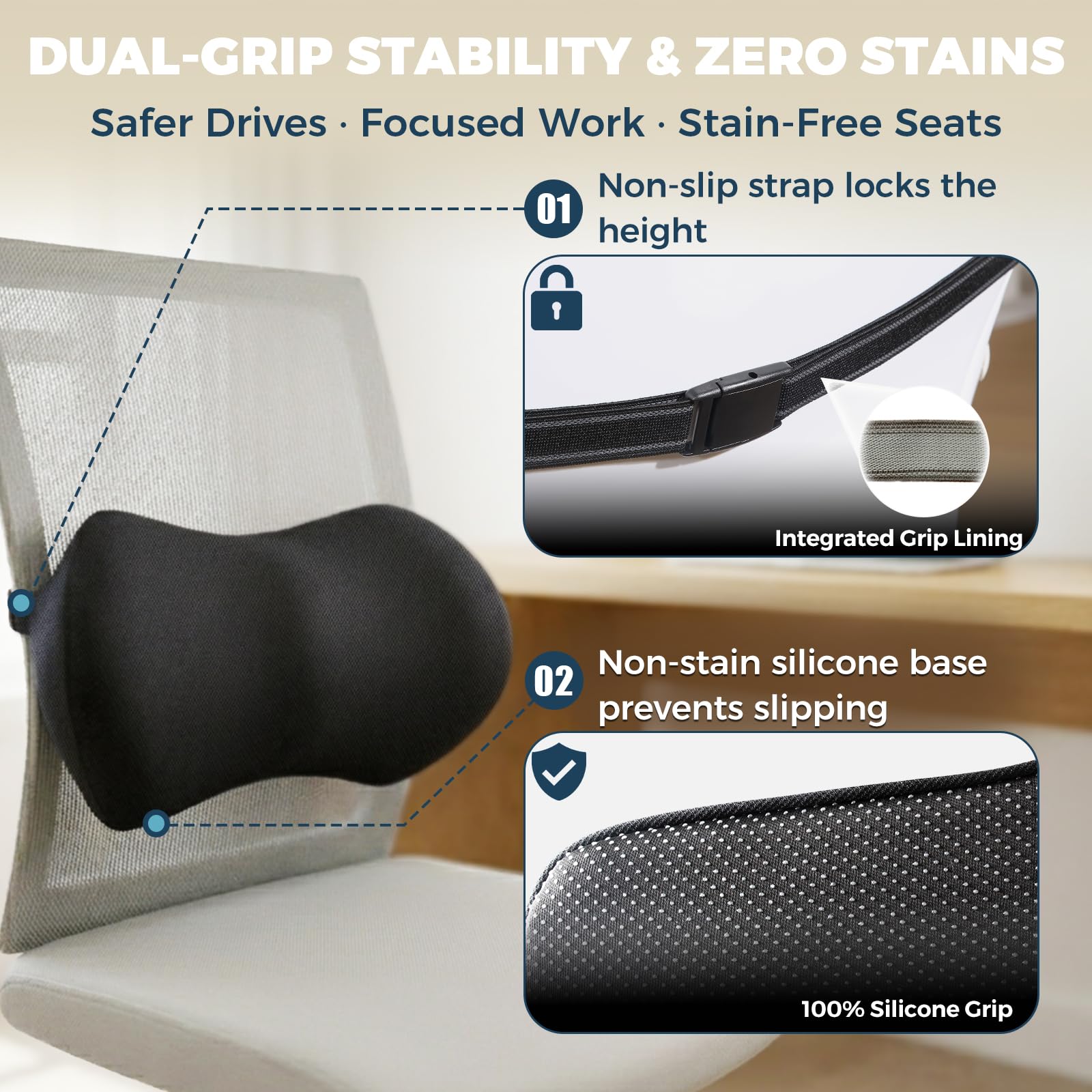 SHAKERINO Lumbar Support Pillow – Memory Foam Lumbar Pillow for Lower Back Support, Back Cushion with Strap for Pain Relief, Perfect Lumbar Support Pillow for Office Chair, Car Seat, Bed, Recliner 1