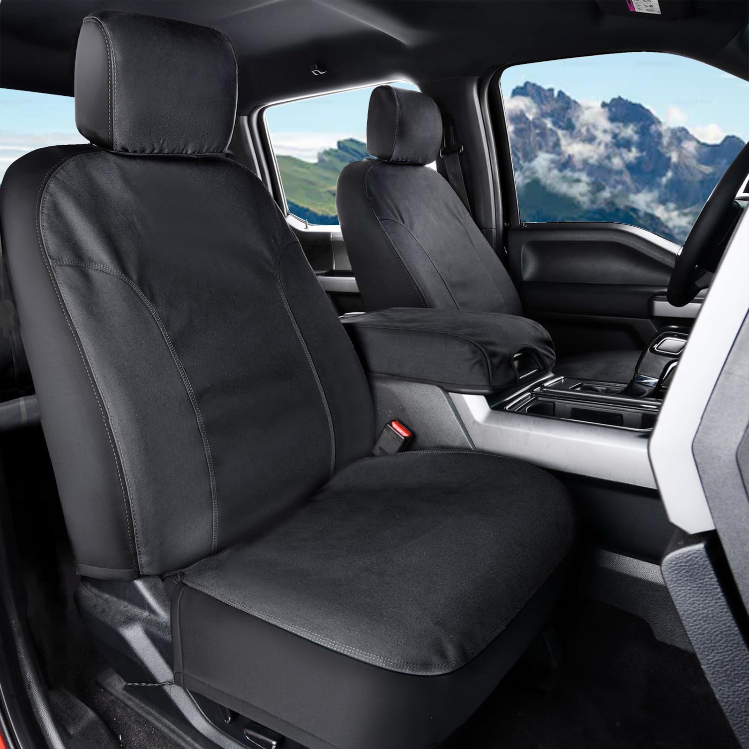 Front Seat Covers, Waterproof Canvas Seat Protector for Car Seat Cushions for Kids & Dogs, Compatible with 2015-2026 Ford F150 & 2017-2026 Ford F250 F350 F450(Black, 2PCS)