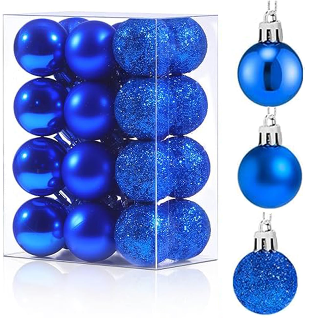 X-YSUNEAS 24Pcs Blue Christmas Plastic Tree Balls, Xmas Decoration Balls Shatterproof Hanging Baubles for Parties Christmas Tree Decorations(3cm)
