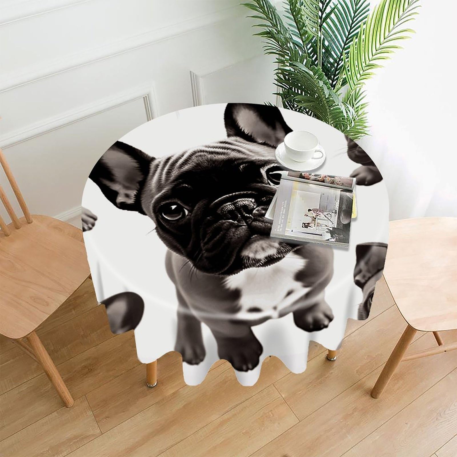 FodPand French Bulldog Round Tablecloth - 60 Inch Premium Polyester Table Cloth, Fashion Wrinkle Resistant Decorative Table Cover for Dining Kitchen Party Buffet Tables