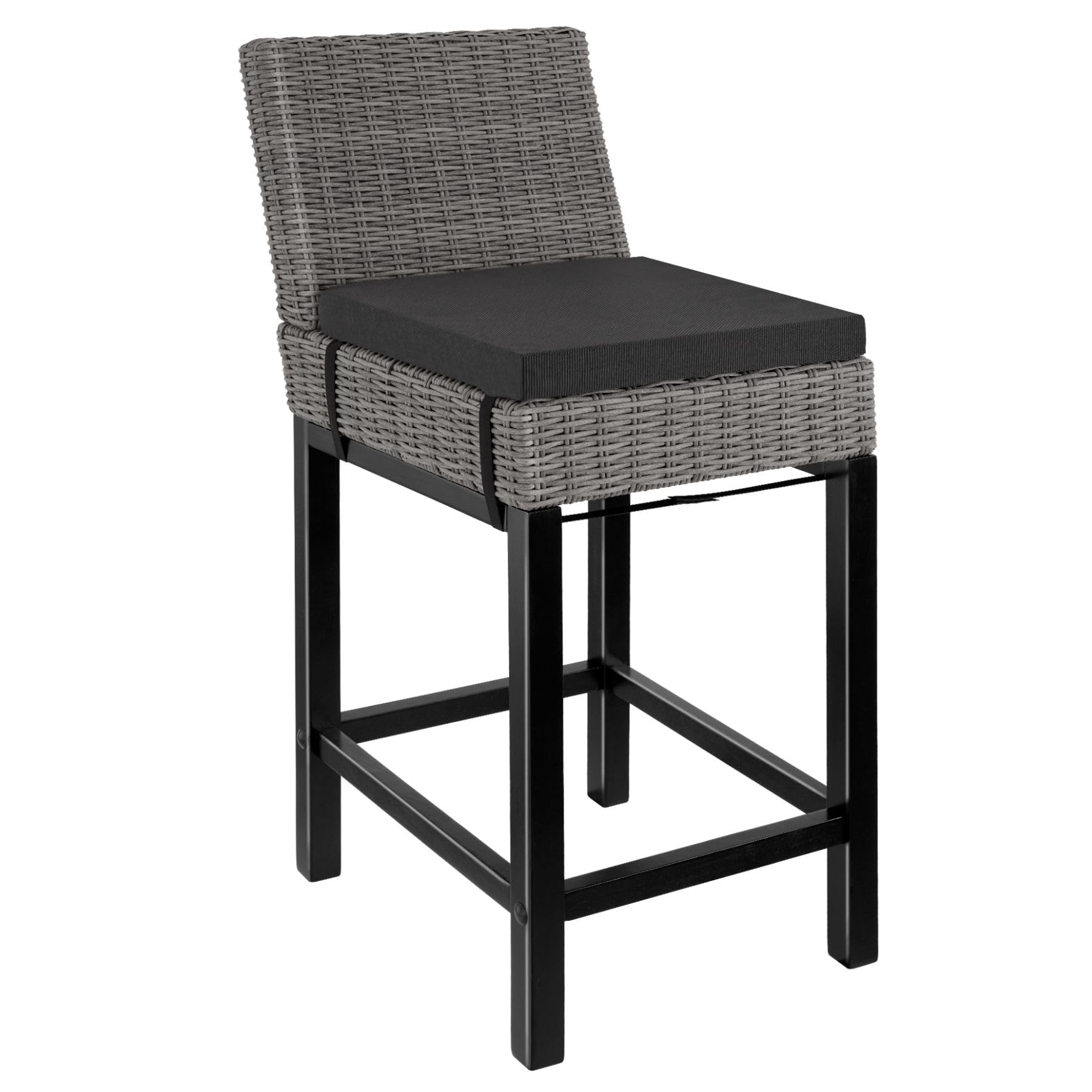 TecTake® Silla de Bar de Ratán y Aluminio con Patas en Madera, Muebles Jardín Exterior Resistentes a Intemperie, Silla Conjunto Jardín Exterior, Impermeable, Funda Extraíble, Fácil Montaje - Gris