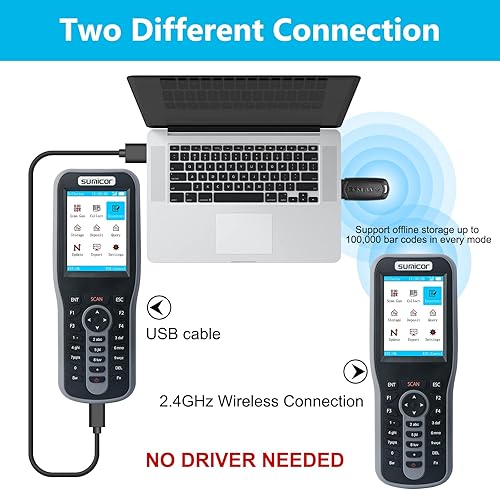Miniatura 7 de Sumicor Escáner de código de barras de inventario láser, escáner de código de barras inalámbrico 2.4G, lectura de código de barras no repetido,