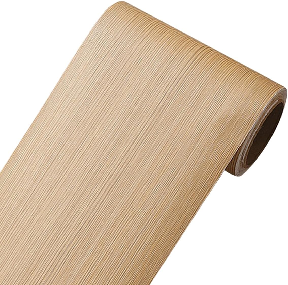 Vinyl Wood Grain Wallpaper Border, 15.75" x 196.85" Self-Adhesive Yellow Wood-Like Decorative Edge Trim Tape Strip for Door Frames, Furniture & Floor Renovation