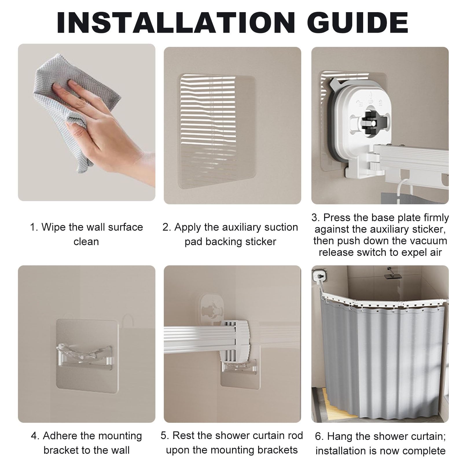 Tenda da doccia pieghevole a parete, con ventose senza punzonatura, asta per doccia regolabile e resistente, per vasca da bagno (grigio, 4 pieghe (tenda 1,5 m x 2 m)