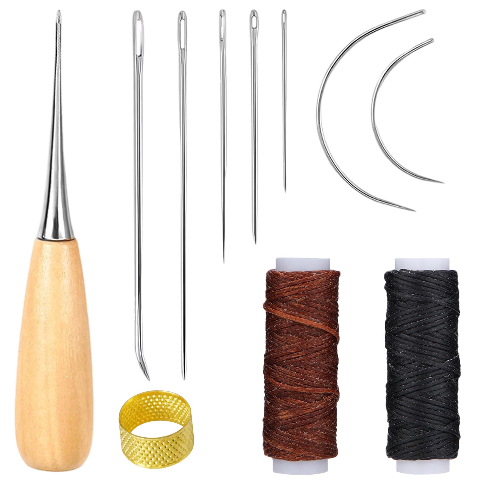11Pcs Leather Repair Kit,Leather Sewing Tools Waxed Thread and Needles for Fabric Sewing Upholstery Tools for Sofas Carpet Furs Sewing,Thimble for DIY Sewing