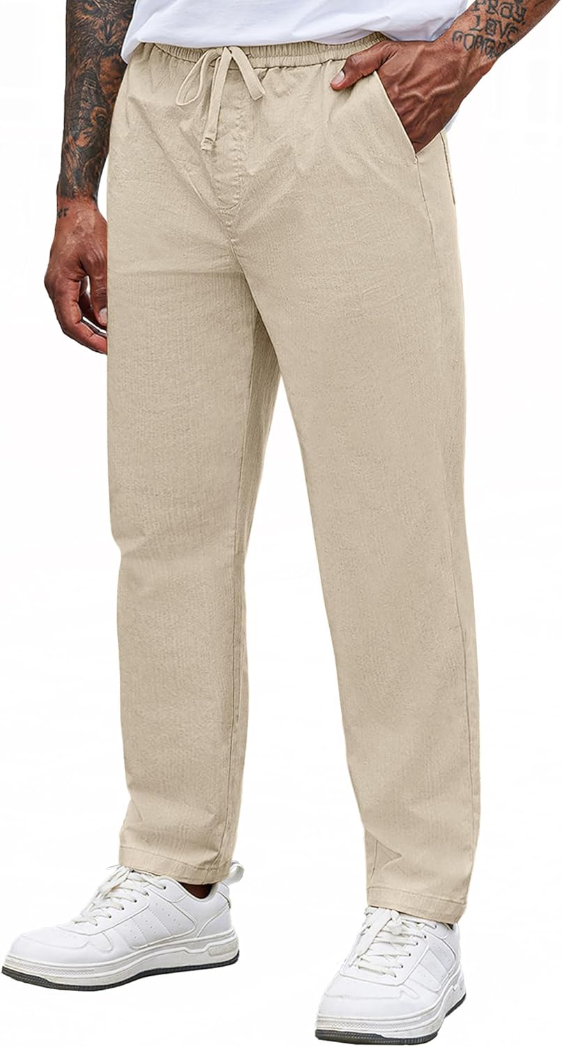 COOFANDY Men's Summer Long and Lightweight Casual Trousers Baggy Trousers Yoga Trousers Beach Holiday with Drawstring