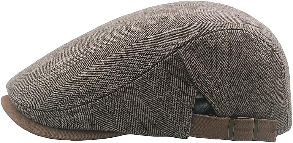 Mens Herringbone Tweed Newsboy Cap Flat Ivy Gatsby Hat Adjustable Cabbie Cap for Women - Image 5