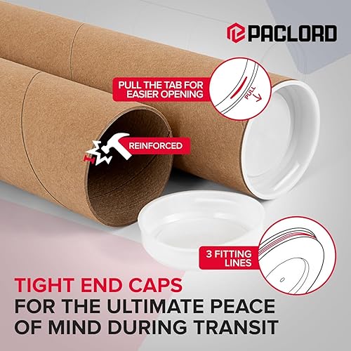 Miniatura 6 de Tubo de cartón reforzado resistente de 3 x 18 pulgadas, paquete de 2 tubos con 4 tapas, seguro aprobado por USPS, ideal para envío y almacenamiento
