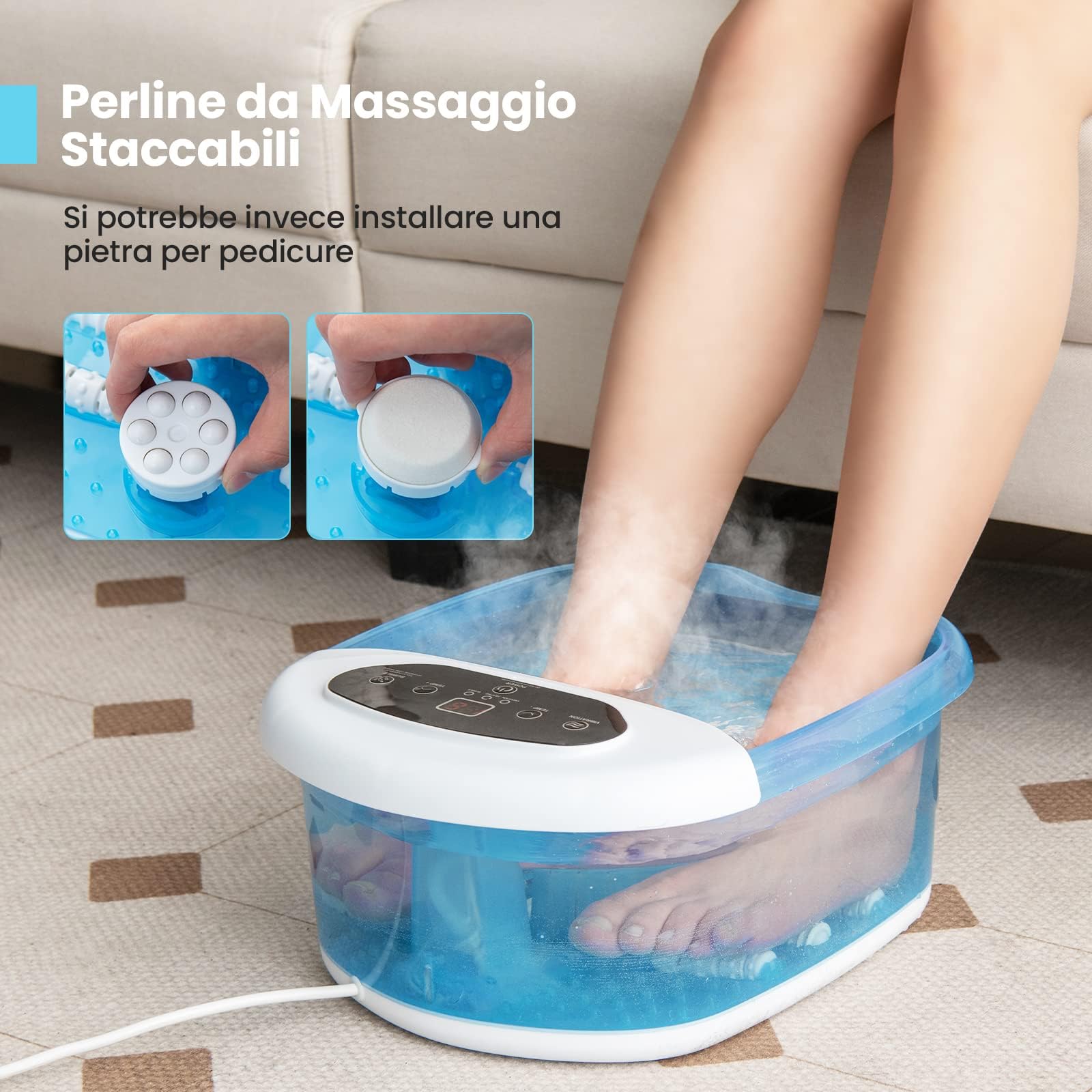 COSTWAY Pediluvio Massaggiatore per Piedi, Idromassaggiatore Plantare con Funzione Riscaldamento Bolle, Spegnimento Automatico, Pietra Esfoliante e Rulli Massaggianti, 33x39x18 cm (Blu)