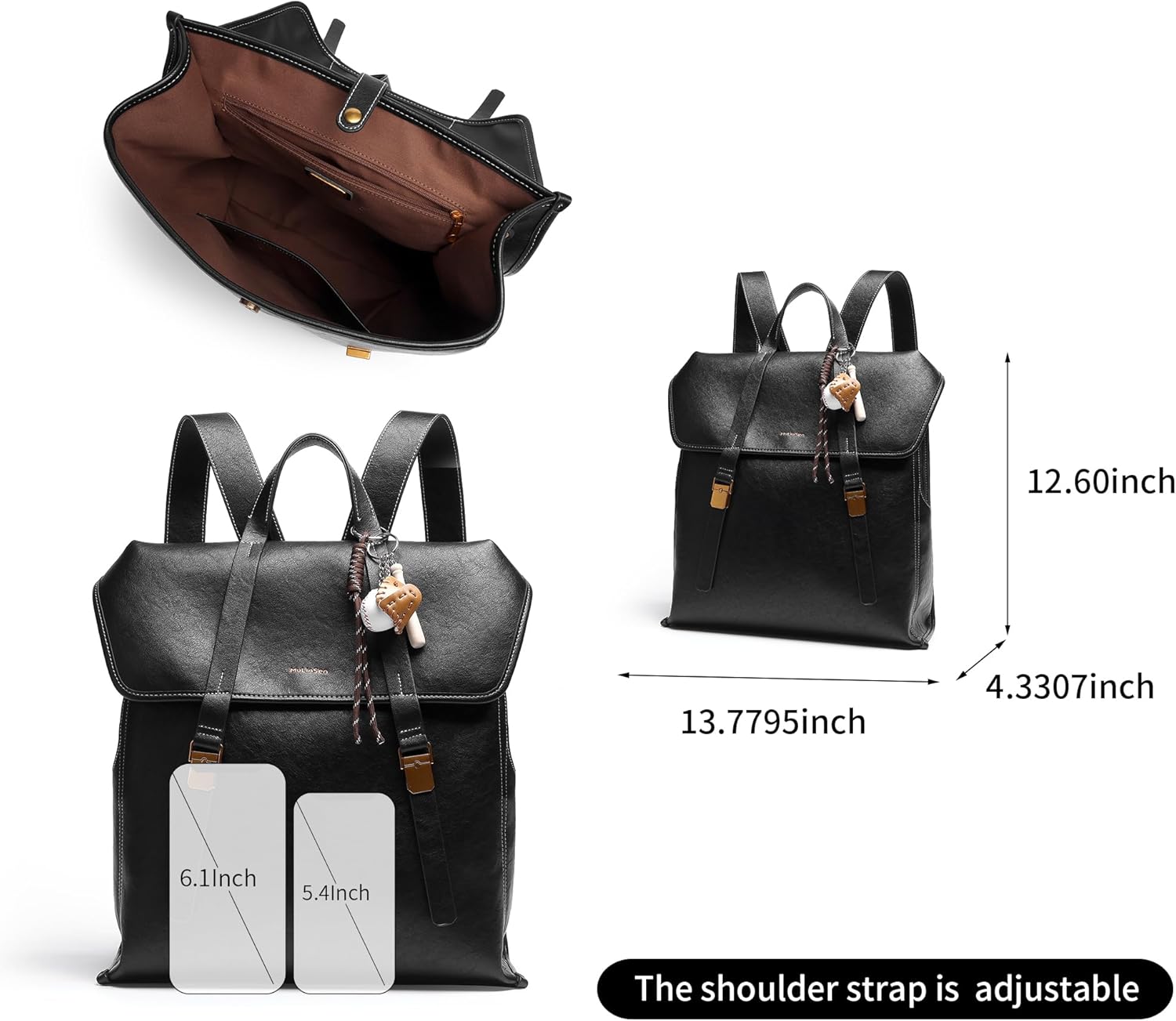 Large Backpack Purse for Women and Men Anti-theft PU Leather Fashion Designer Vintage Rucksack Travel Shoulder Bags Convertible Camping School Bussiness College 160A Black - Image 2