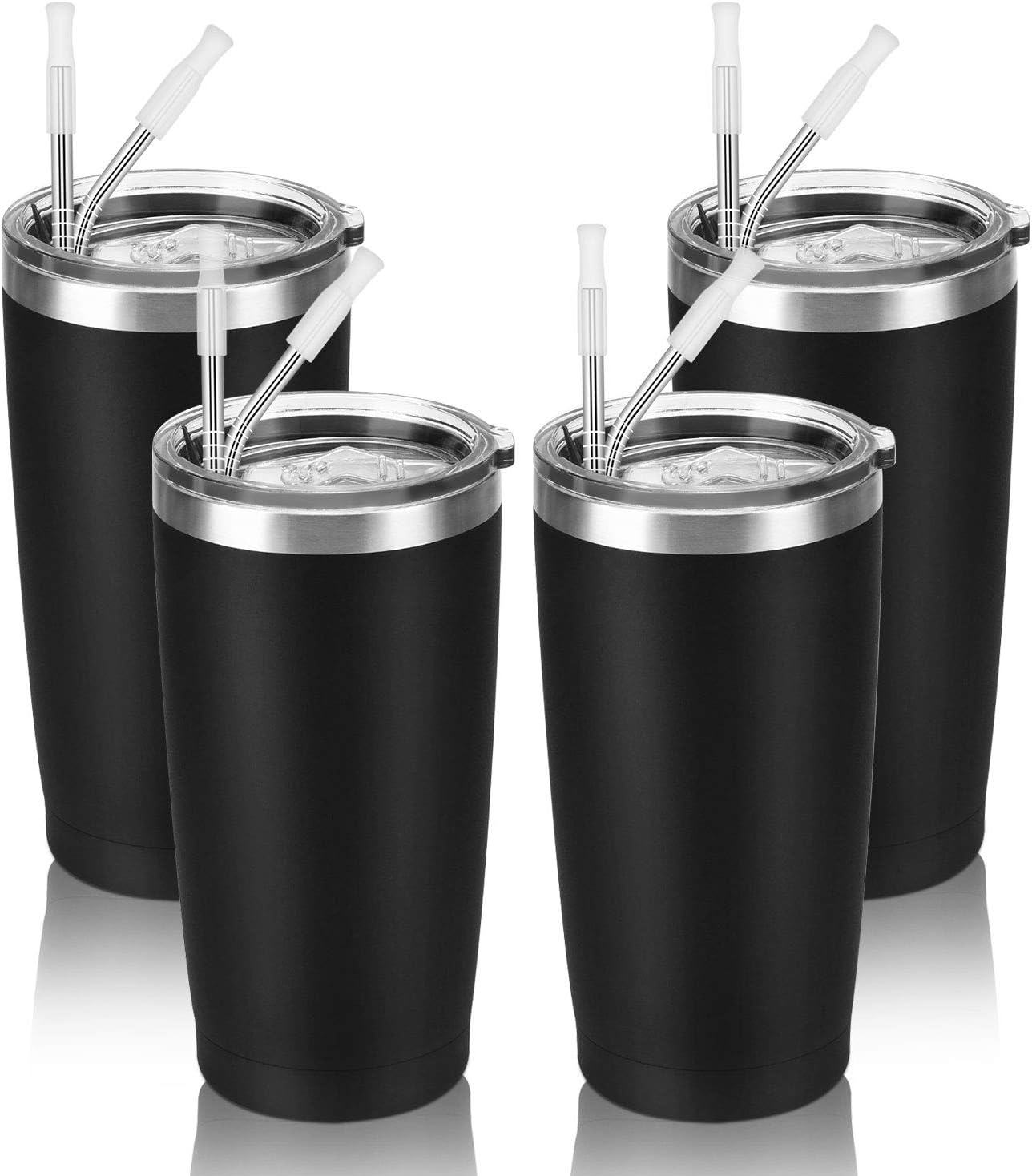 4 Pack Travel Tumblers with 8 Lids, Stainless Steel Double