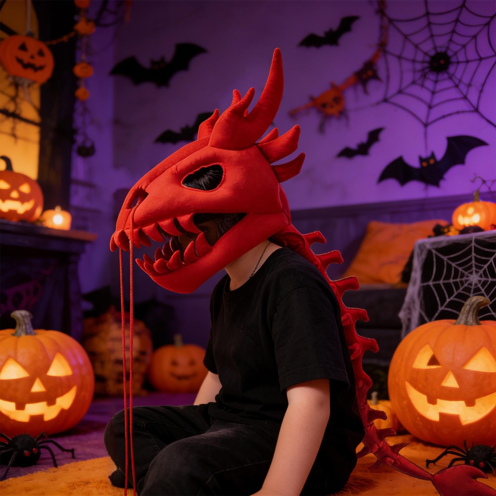 Pluszowy szkielet dinozaura - oddychający kapelusz cosplay - kostiumy smoka i cosplay dla dzieci | Dla chłopców i dziewcząt Halloween, Boże Narodzenie, taniec, scena,