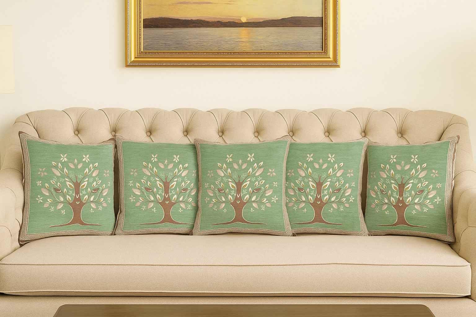 Cotton Soft & Stylish Embroidered Cushion Covers Set of 5 Green Color 16x16 Inches (40 CM x 40 CM) Traditional Sofa Pillow Cover for Living Room & Bedroom (Green)-image-38