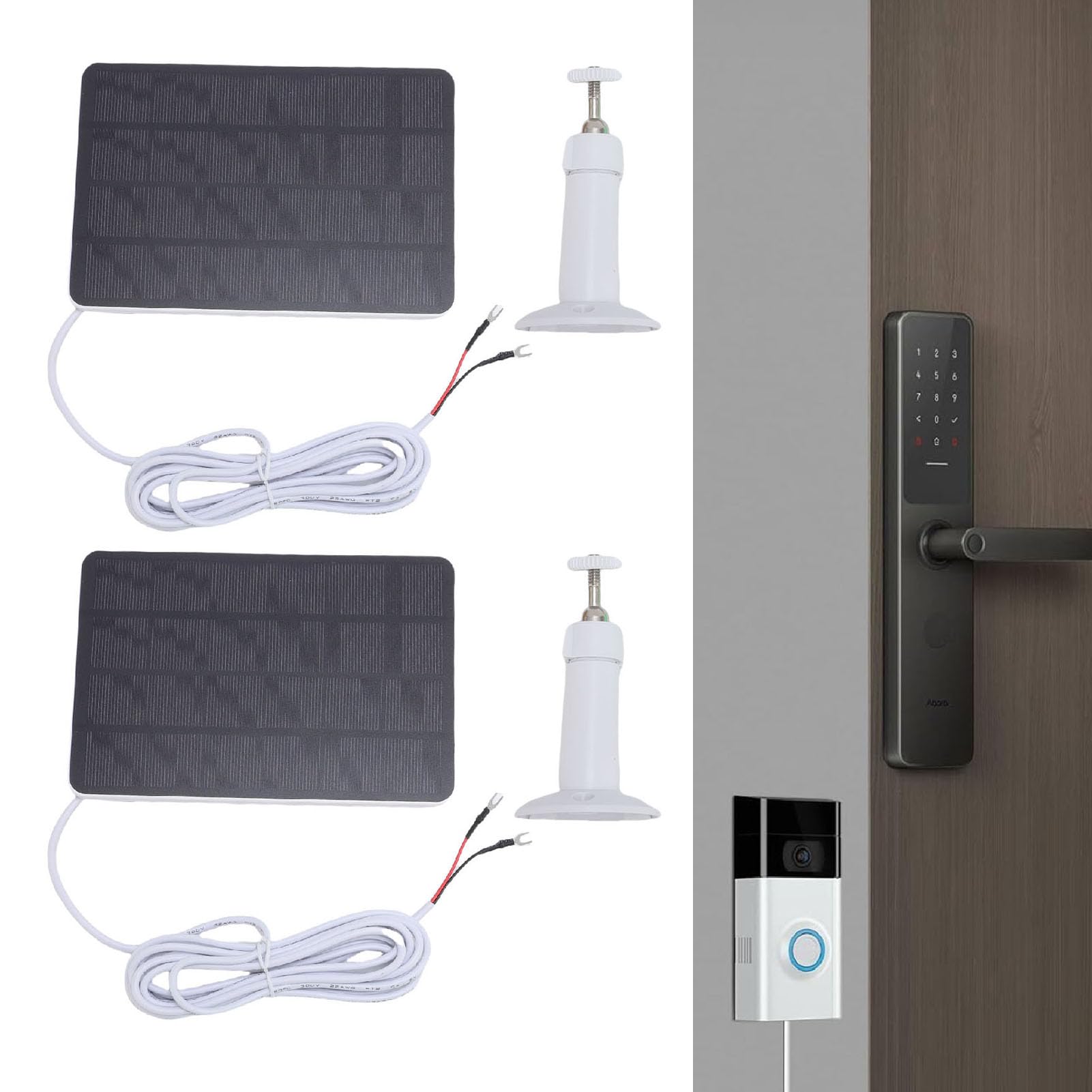 2 Paquete - 10 W Panel Solar Ajustado para el Timbre de la Batería de Anillo, Cargador Solar de Timbre del Anillo, Cable de 9.8 Pies de Largo, Soporte Ajustable de 360 °, a