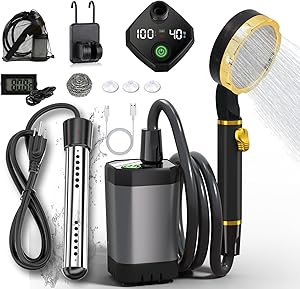 BSEED Portable Shower for Camping with Immersion Water Heater, 6000mAh Rechargeable Camping Shower with Intelligent LED Display, Outdoor Shower for Hiking, Travel, Pets & Car Washing, Wartering Plants