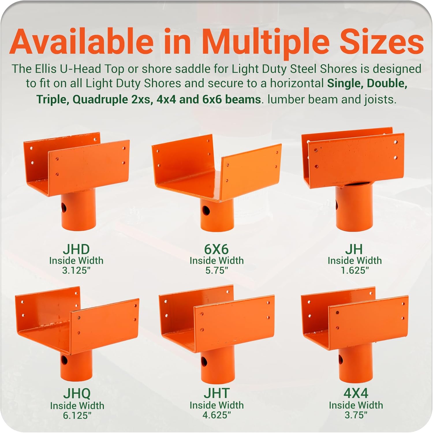 Ellis Manufacturing Company - U-Head Top for Light Duty Steel Shores - Secures to Horizontal Lumber Beams & Joists - Easy to Use with 8 Mounting Holes - 4x4 Joist Holder
