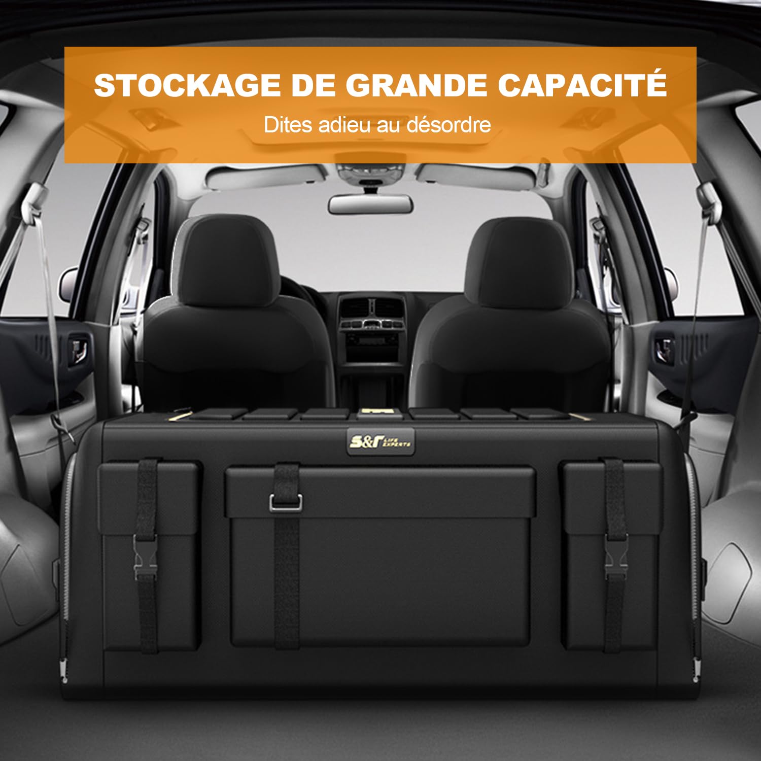 Ergocar Organisateur de Coffre de Voiture Sacs pour Coffre de Voiture en Oxford Sac 3 Fois la Taille Pliable Grande Capacité Organiseurs pour Auto/SUV/Camion (Noir, 70L avec Poches latérales)