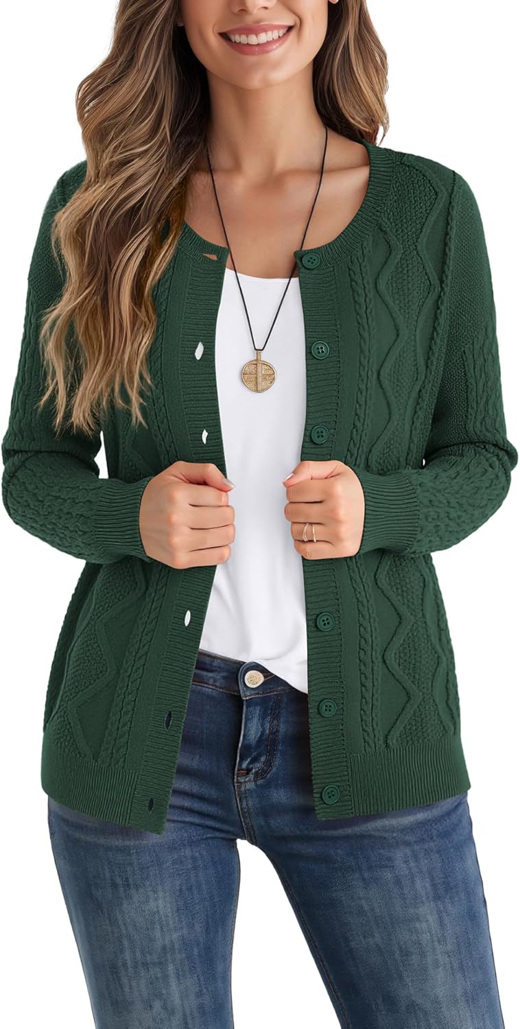 CZYINXIAN Women's Cable Knit Cardigan Sweater Casual Long Sleeve Open Front Button Down Fall Outerwear