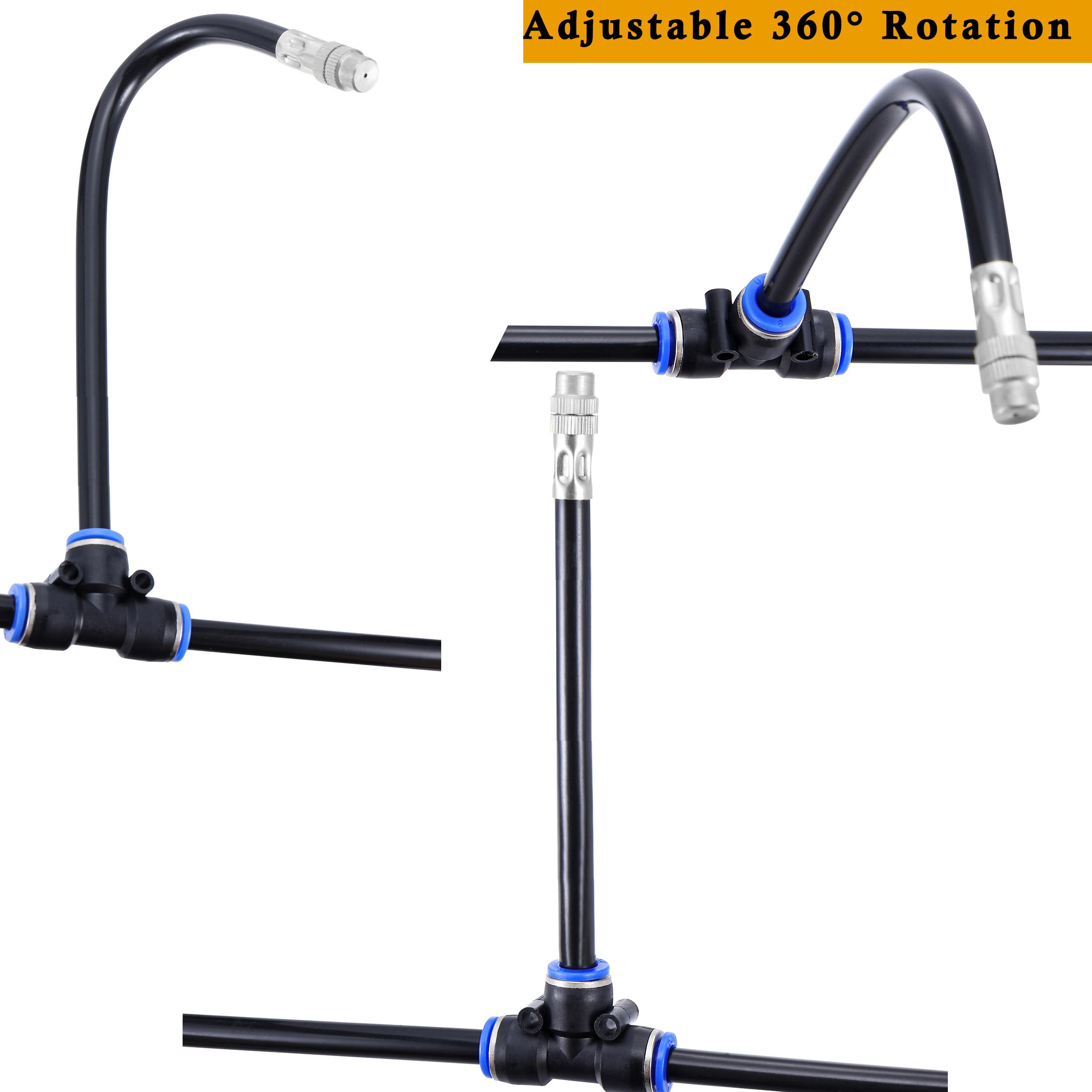 Lot de 5 buses de brumisation en laiton avec raccord en T et tuyau intégré de 40,6 cm (16 pouces) pour système de refroidissement par brumisation, rotation réglable à 360°, buses de brumisation d'ea