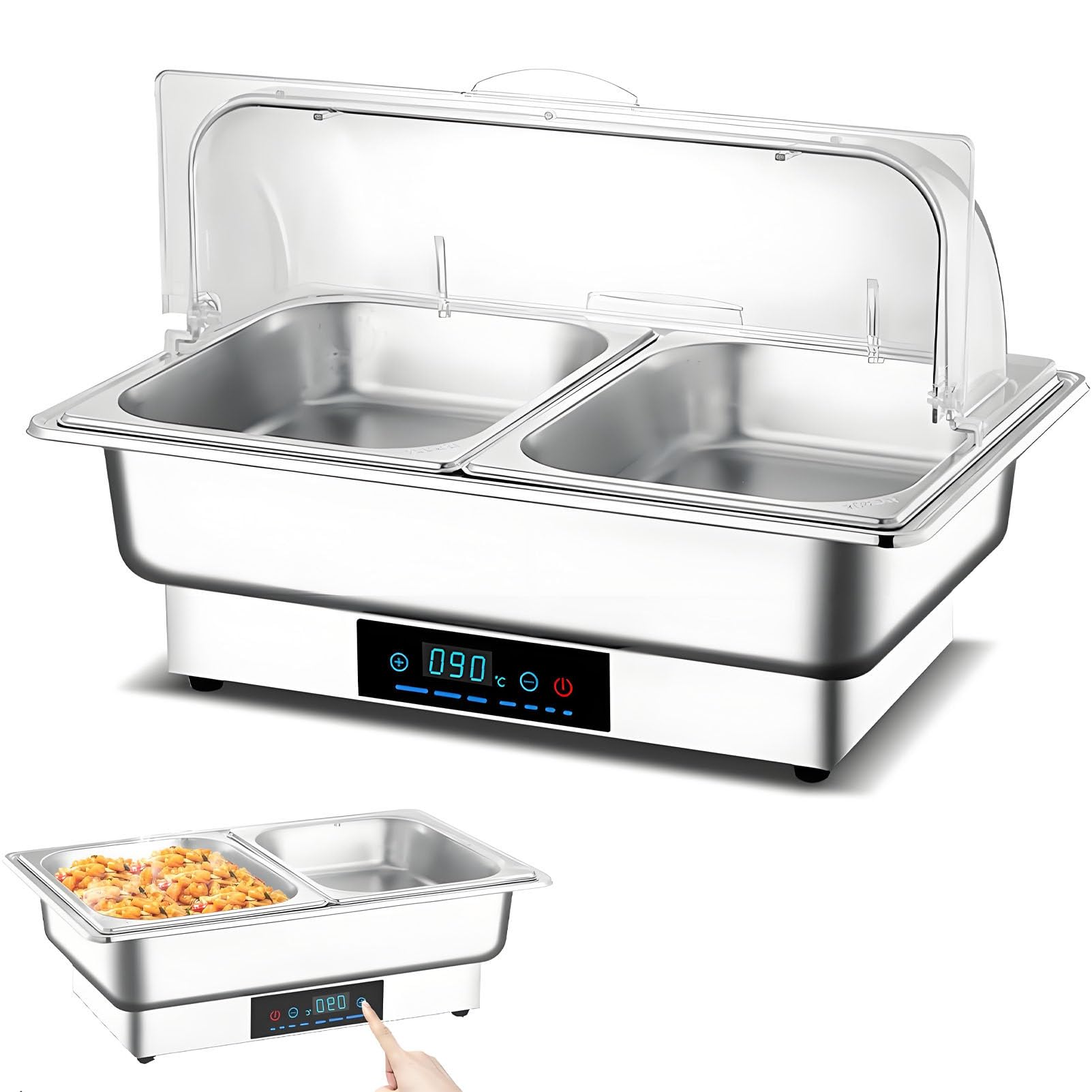 Elektryczny podgrzewacz do potraw,podgrzewacz bufetowy do cateringu z kontrolą i wyświetlaczem temperatury,pojemnik do podgrzewania potraw ze stali nierdzewnej na imprezy,bankiety,catering 2Slot